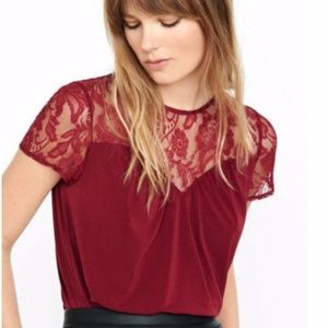 EXPRESS Maroon Red Lace Keyhole Back Top